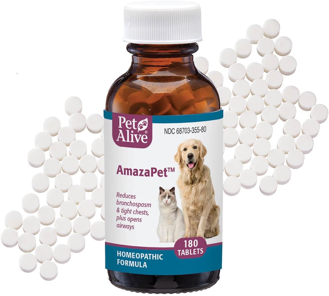 AmazaPet – Dog Cough & Respiratory Support Tablets – Supports Healthy Lung Function & Easy Breathing – Safe for Dogs & Cats – Comfort for Occasional Cough, Throat & Bronchial Wellness – 180 Tablets