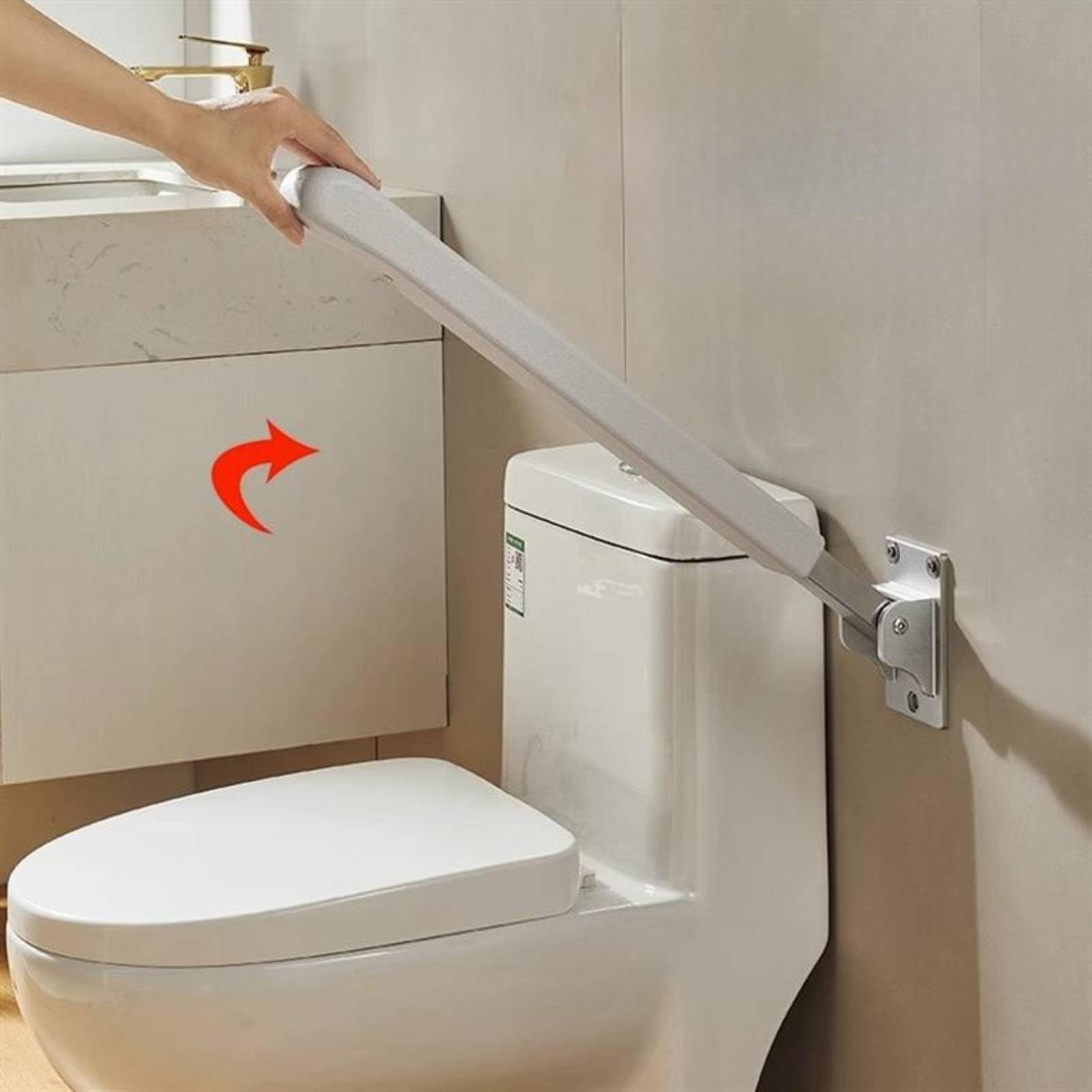 Klappbar montit-toilettengriff aus edelstahl wandmontit wc haltegriff oxidationsbeständig toilettengriff für familienbadezimm, Grauweiß, 62CM