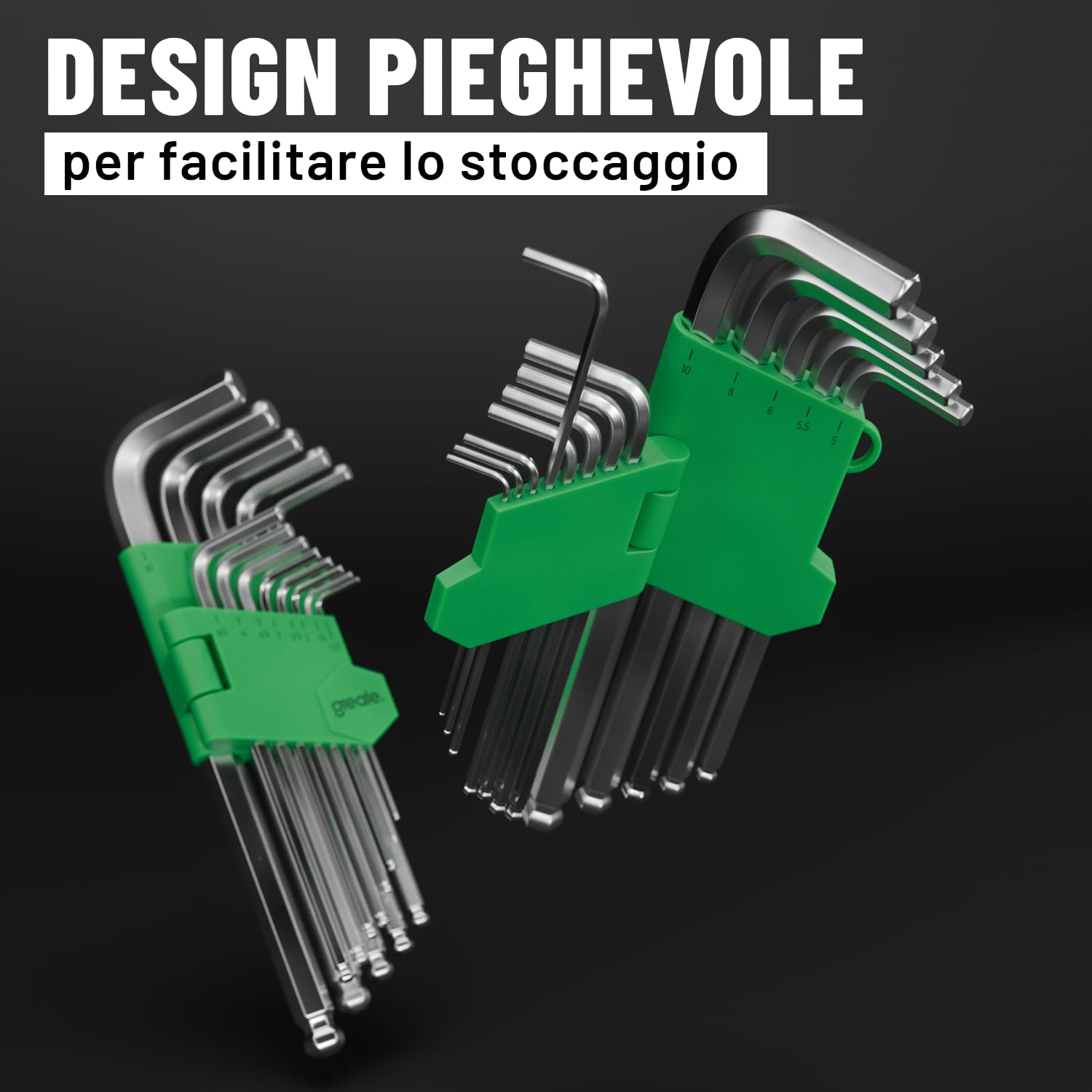 greate Set di chiavi a brugola con testa sferica 13 pezzi - Set brugole da 1,27 a 10 mm in acciaio CRV con supporto pieghevole robusto - chiavi esagonali