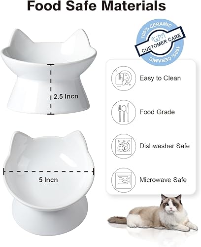 Miniatura 3 de Cuenco de comida para gatos, cuenco elevado de cerámica de 5 onzas, comedero elevado para mascotas inclinado en 15, platos antivómitos y bigotes