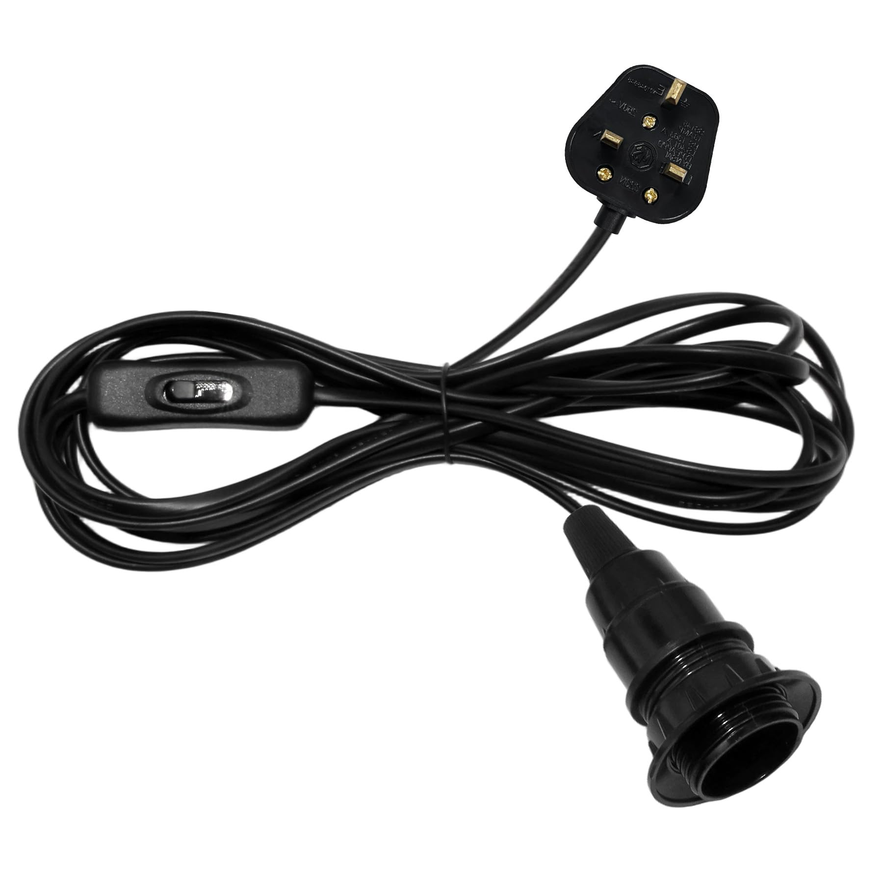Plug in Pendant Light Fitting, E14 Lamp Holder, 450CM Lamp Cable with Switch, Plug in Hanging Light, Suspended Pendant Light Ceiling Lighting Fitting, DIY Lampshade, Retro Industrial Style, Black