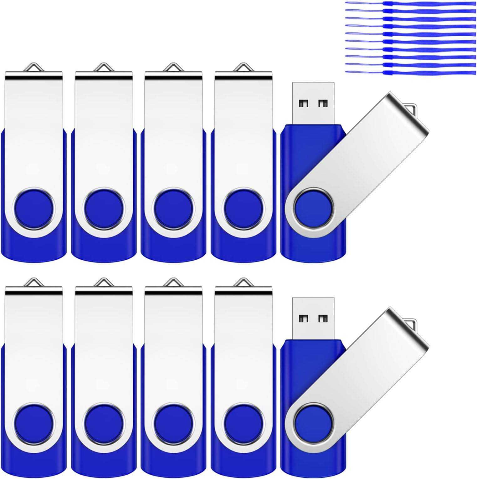 JEVDES 8GB USB Memory Stick 10 Pack USB Stick Flash Drive USB 2.0 Pen Drive Swivel Design Thumb Drive for Data Storage Zip Drive Jump Drive with LED Light (Blue)