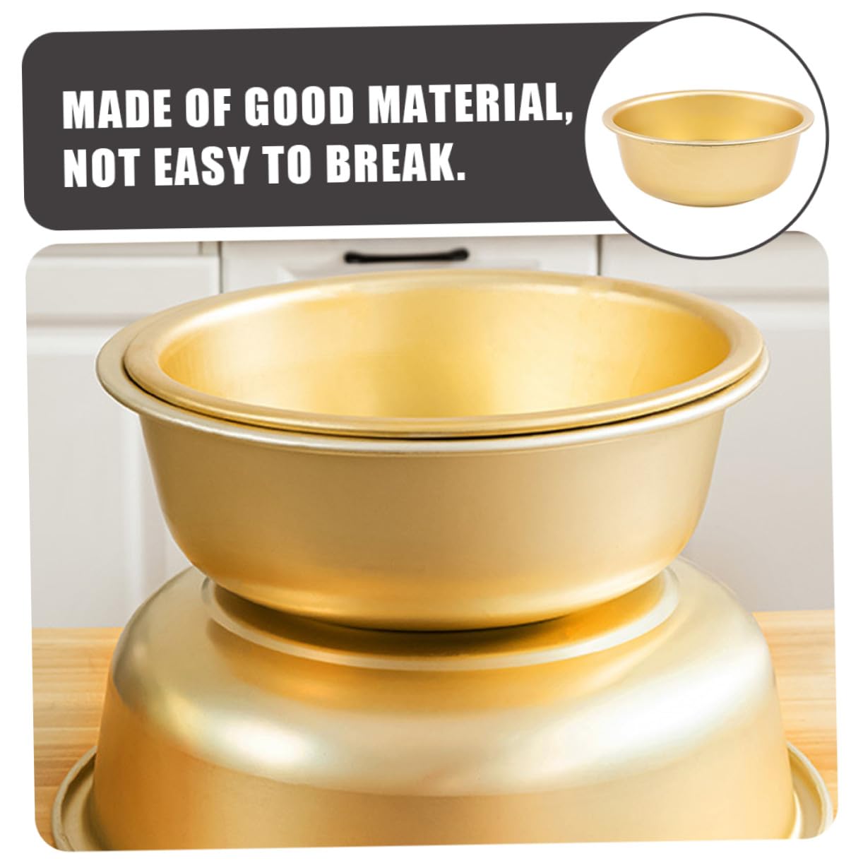 Cuenco de Aluminio Dorado de Gran Capacidad Diseño Redondo, Lavabo de Metal Seguro Fina Manufactura para Cocina y Lavado de Frutas