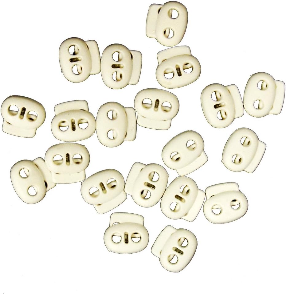 Bean Toggle 8012 White 17mm Plastic Spring Single Hole Stop String Cord Locks - Assorted Sizes and Colours - Pack of 20