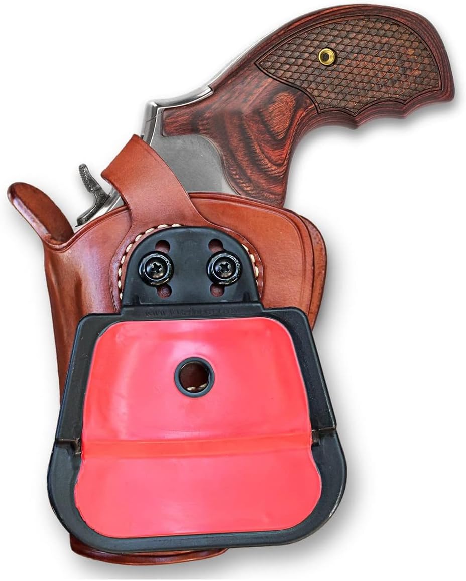 Masc OWB Leather Paddle Revolver Holster with Retention Strap, Fits Model 686 Plus .357 Mag 7-Shot 3-inch, Right Hand Draw Brown Color #1465#