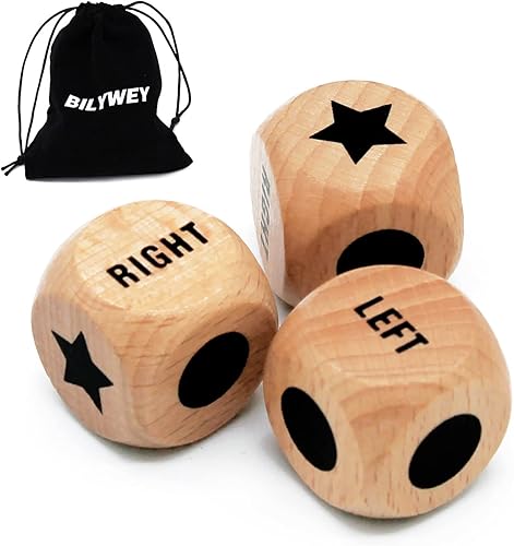 Bilywey Dados de juego de centro izquierdo y derecho, 3 piezas de dados de madera de haya de 1 pulgada (solo 3 dados)