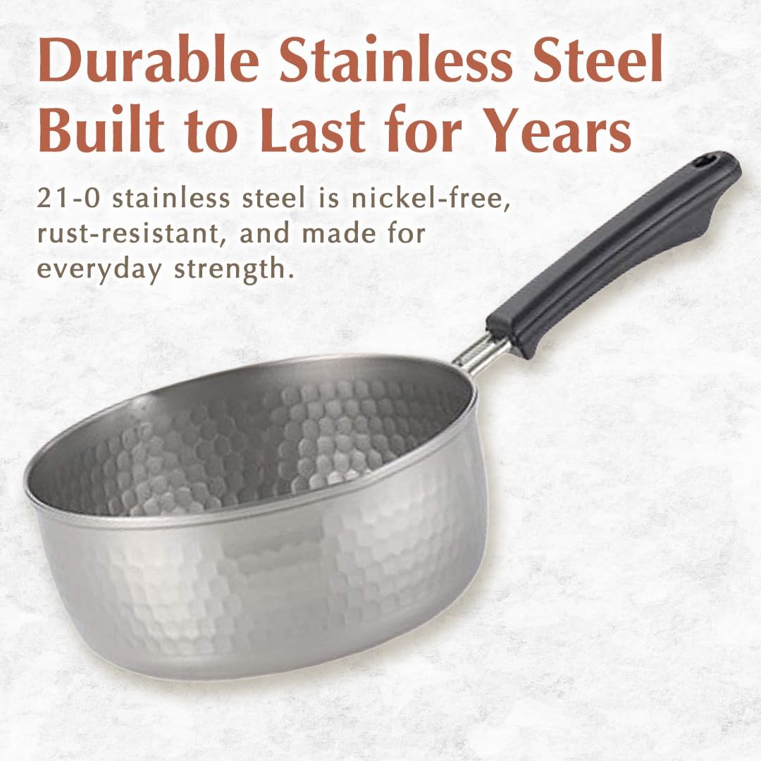 TIKUSAN Yukihira Pot Traditional Japanese Saucepan Stainless Steel Made in Japan with Two Sided Pour Spouts (7.9inch(20cm))