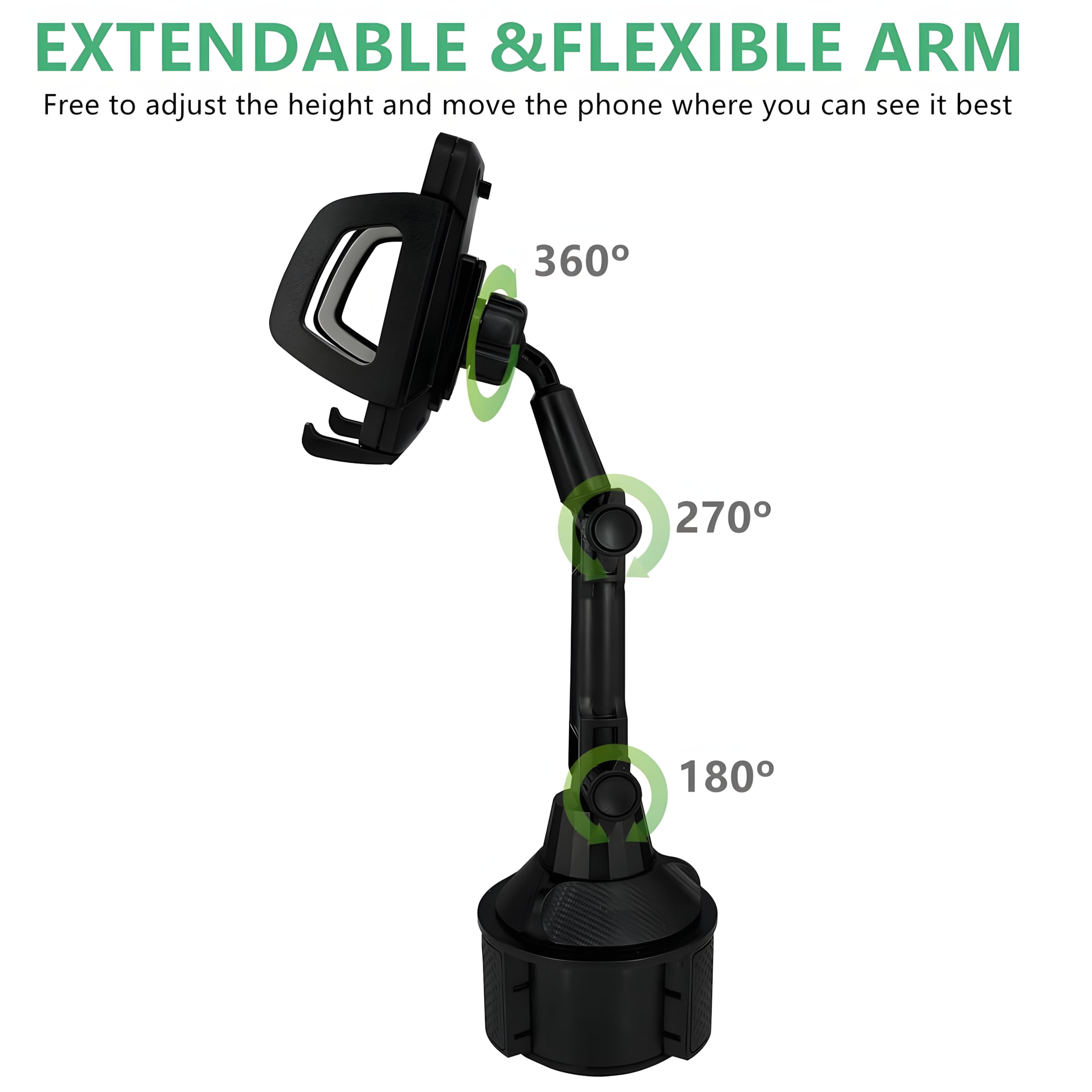 Soporte de teléfono para coche, giratorio de 360°, cuello de cisne, altura ajustable, soporte de montaje para teléfono celular, montaje en vehículo para EE. UU