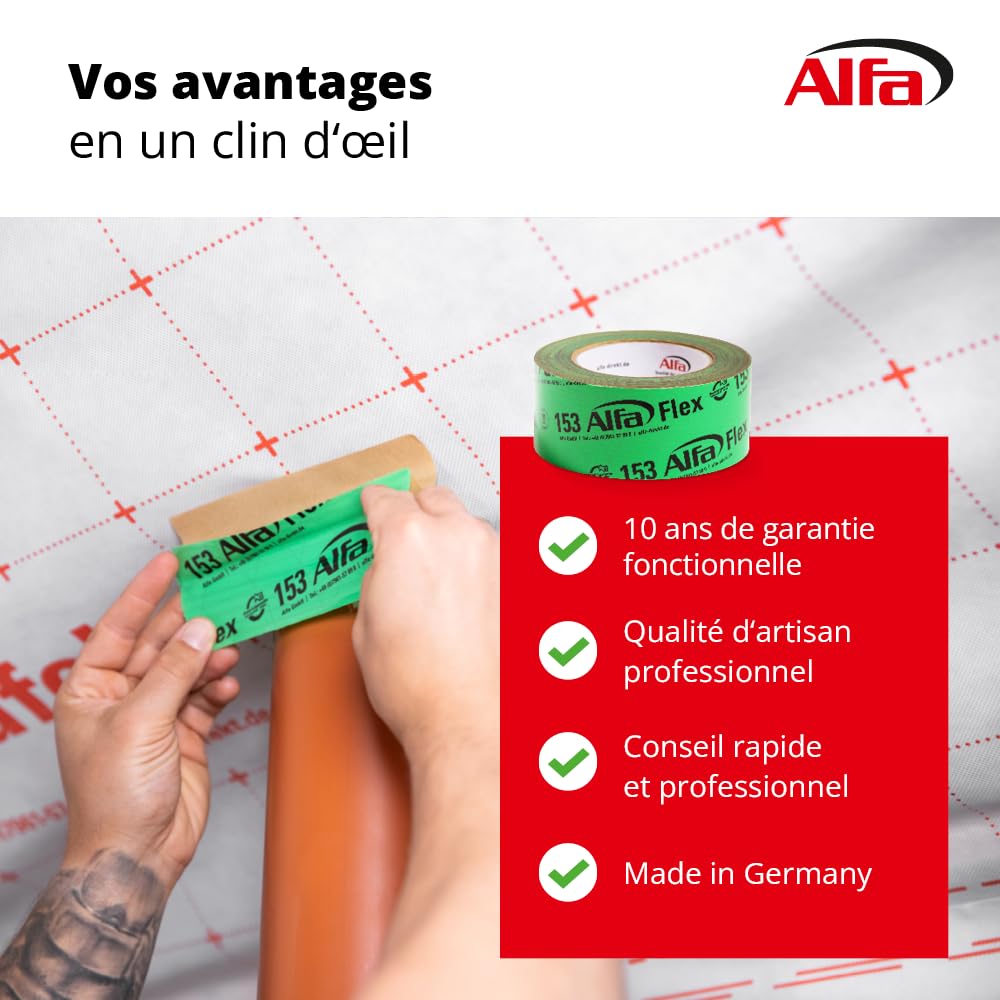 Alfa 153 Flex Ruban adhésif flexible haute performance 3 pièces 50 mm x 25 m pour pare-vapeur