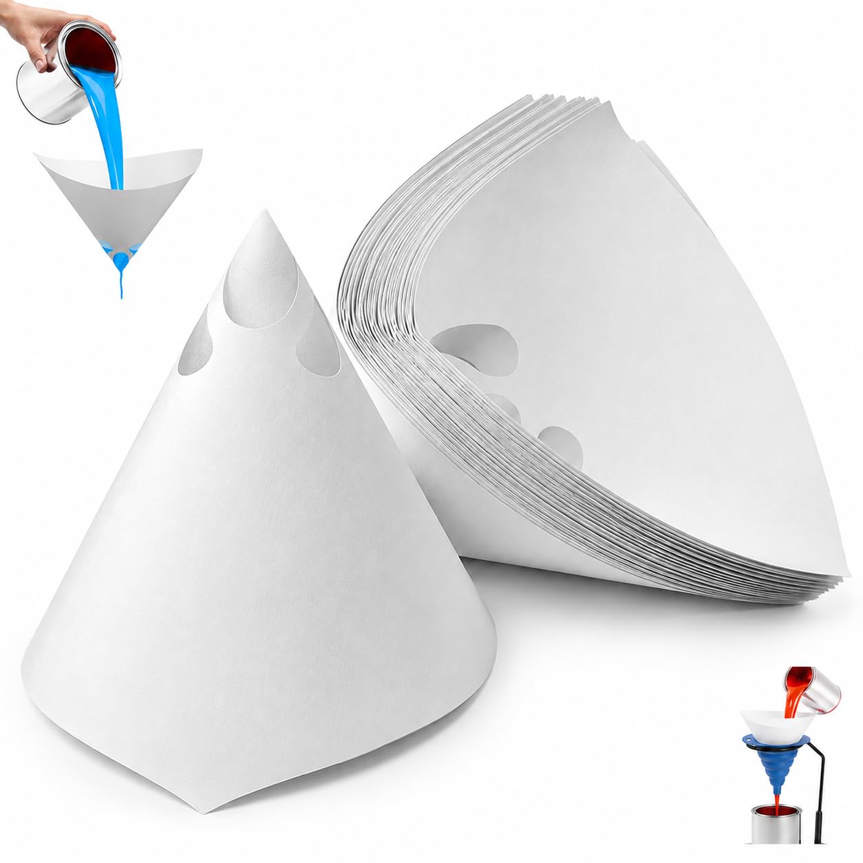 Paint Funnel Filters 100 Pcs | 100 Mesh Paper Paint Strainers for Spray Gun, Automotive Paint, Primer & Varnish | Disposable Cone Filters for Smooth & Clean Filtration-image-14