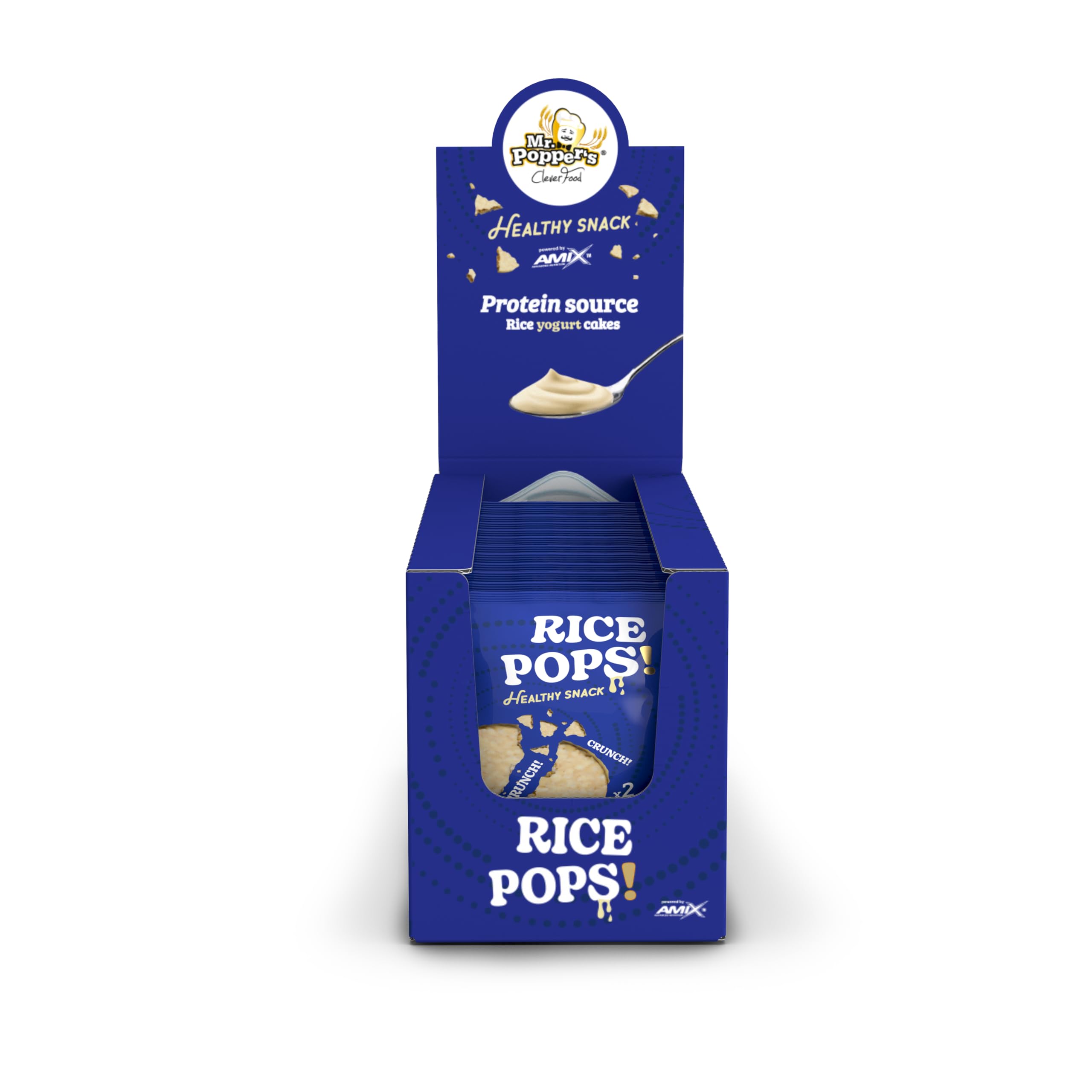 Mr. Popper’s® Rice Pops caja 12 * 40 g – Tortita de arroz crujiente con cobertura sabor yogurt, alta en proteína y rica en fibra, sin gluten