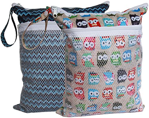 Large Zippered Hanging Wet Dry Bag with Snap Tote Handle for Reusable Cloth Diapers, Swimsuits, Laundry, Gym, Small