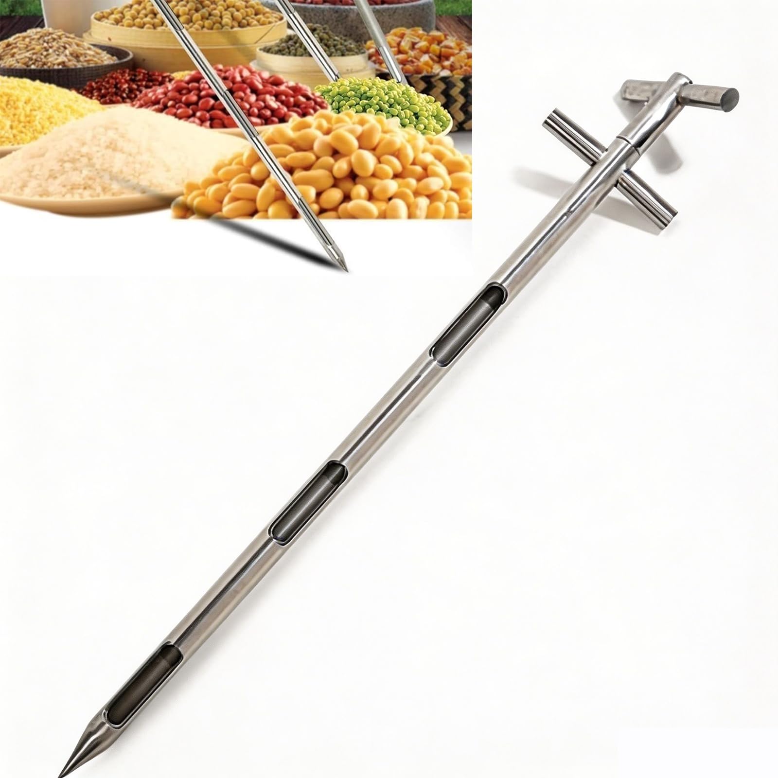 PAMZV Getreidepulver-probennehmer, Mehrschichtiges Probenahmerohr Aus Edelstahl 304, Durchmesser 25–38 Mm, Doppelrohrschichtung Und Drehgriff Mit Spitzer Form, Getreide, Erdnüsse 25mm