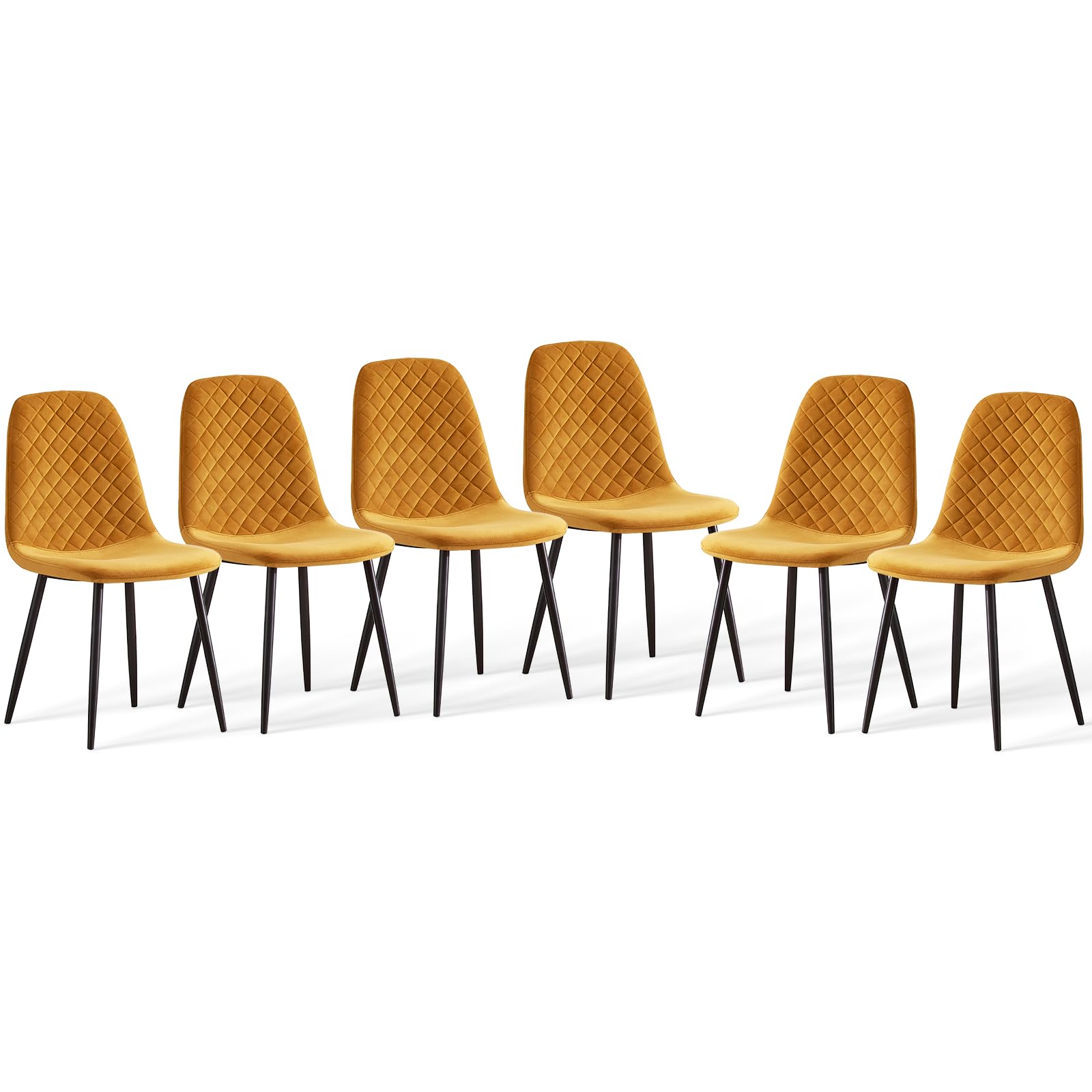 JaHECOME Yellow Dining Chairs Set of 6 Velvet Fabric Upholstered Seat Living Room Chairs Metal Legs for Kitchen Lounge Home Office