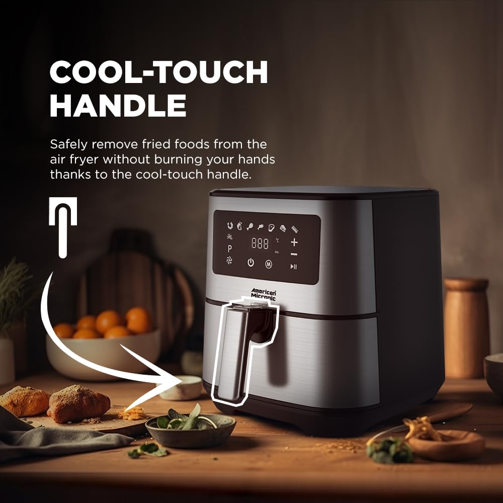 AMERICAN MICRONIC® 6.5 L Digital Air Fryer | 1700W TurboTunnel Fresh Air Technology | 200 °C Max Temp | 60-Min Timer | 8 One-Touch Preset Menus | Healthy Oil-Free Cooking 2