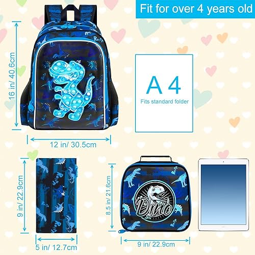 Miniatura 4 de AGSDON 3 mochilas infantiles para niñas y niños, mochila de 16 pulgadas para niños pequeños, mochila escolar preescolar y caja de almuerzo, Uni