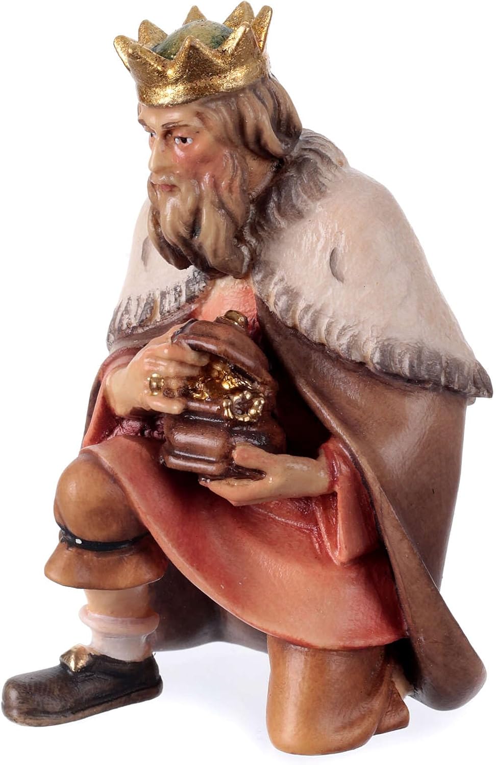 Holyart Magi King Kneeling, 12 cm Nativity Original Shepherd Model, in Painted Valgardena Wood