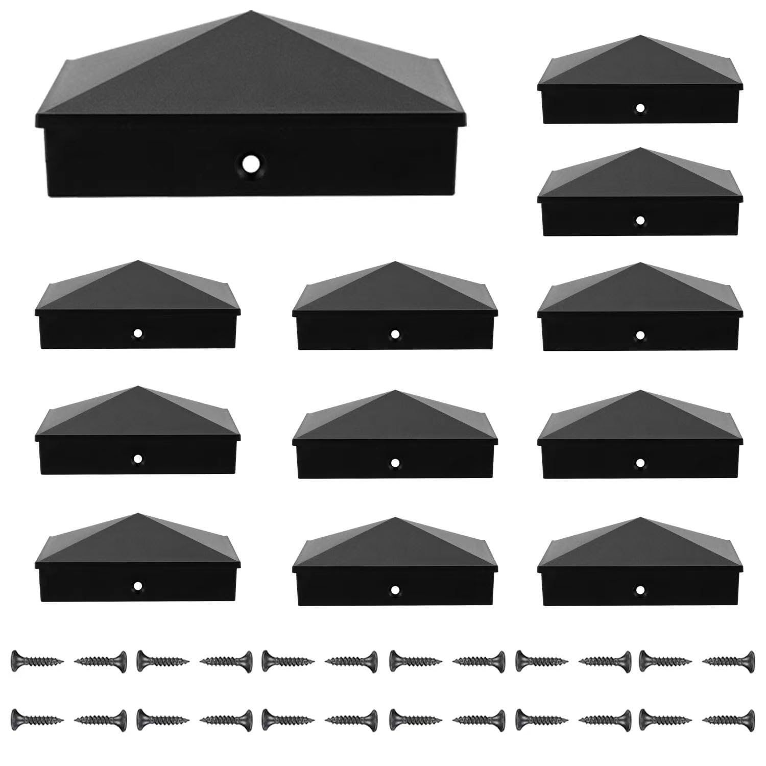 MYLFBT 12PCS Aluminum Pyramid 4x4 Wood Fence Post Caps (True/Actual 3.5"x 3.5"), Post Caps 4x4 Cover with Matte Finish Powder Coated Surface,