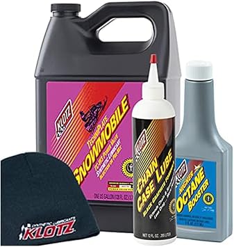Klotz Snowmobile TechniPlate 2-Stroke, 1 Gallon Premix/Injector Oil Performance Kit with 12oz Chain Case Lube, 6oz Octane Booster, Beanie Bundle