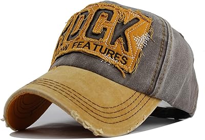 YULOONG Vintage Baseball Cap Embroidery Rock Washed Denim Trucker Cap 100% Cotton Sun Hat for Men Women Adjustable Size Brown