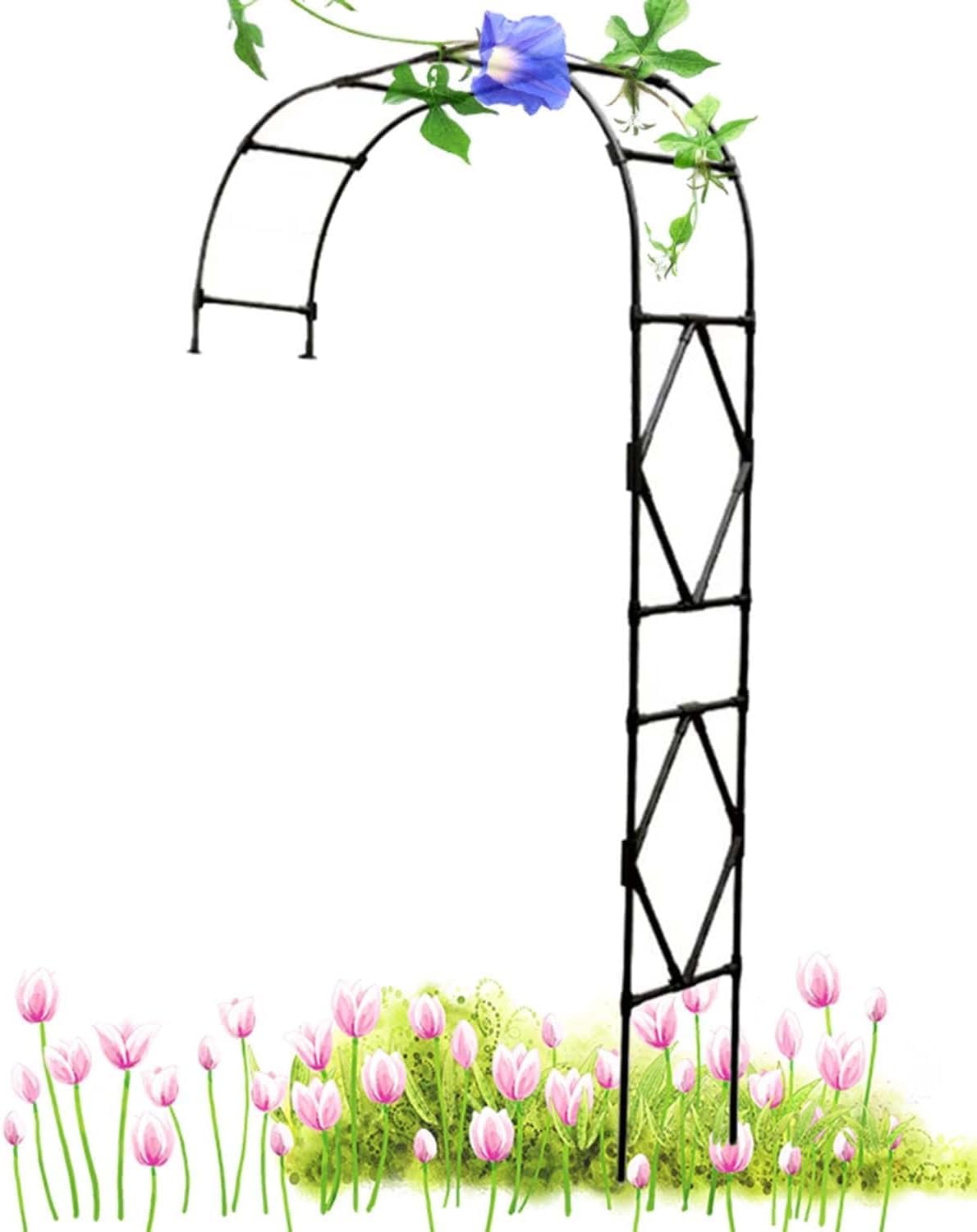 Arche de jardin en métal noir 1.8x2.4m demi-pergola pour rosier grimpant