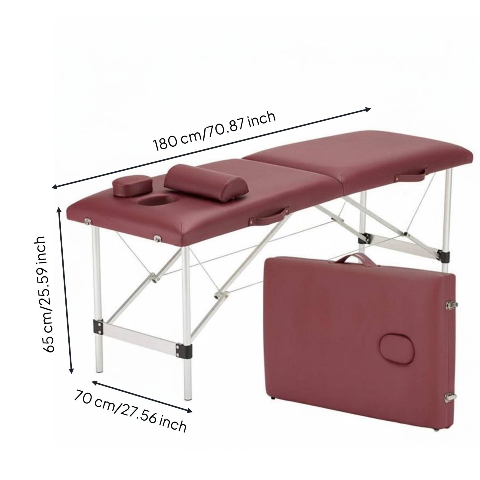 Lettino Massaggio Pieghevole Lettino Estetista Tavolo Spa Tavolo Trattamento Portatile con Cornice Alluminio Alta Resistenza Imbottitura 5 Cm, Rosso, 180x70cm