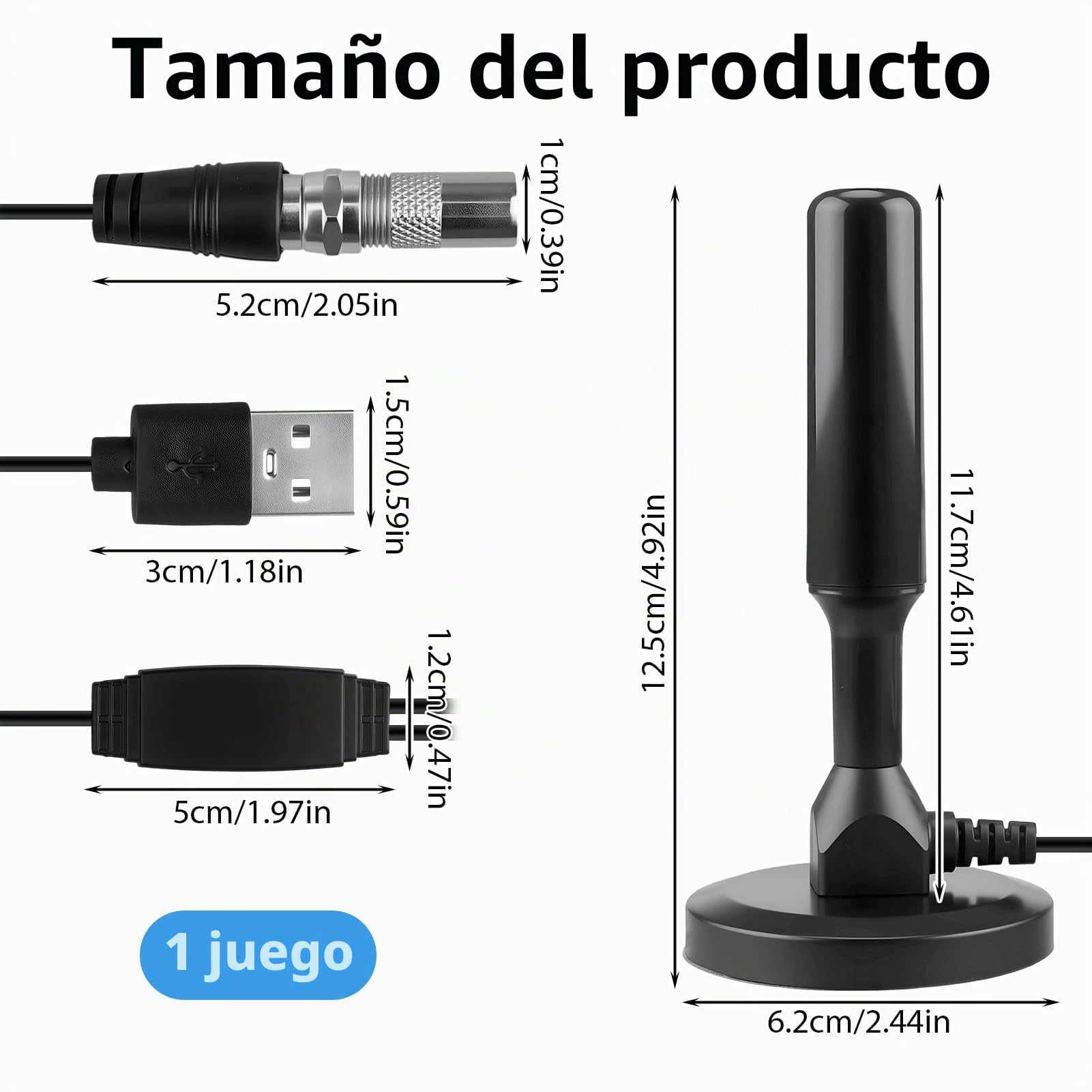 Antena TV Interior Potente con Amplificador de Señal, Recepción 360° para Canales TDT 4K 1080P, Base Magnética Estable, Compatible con Smart TV y Televisores Tradicionales, Cable Largo