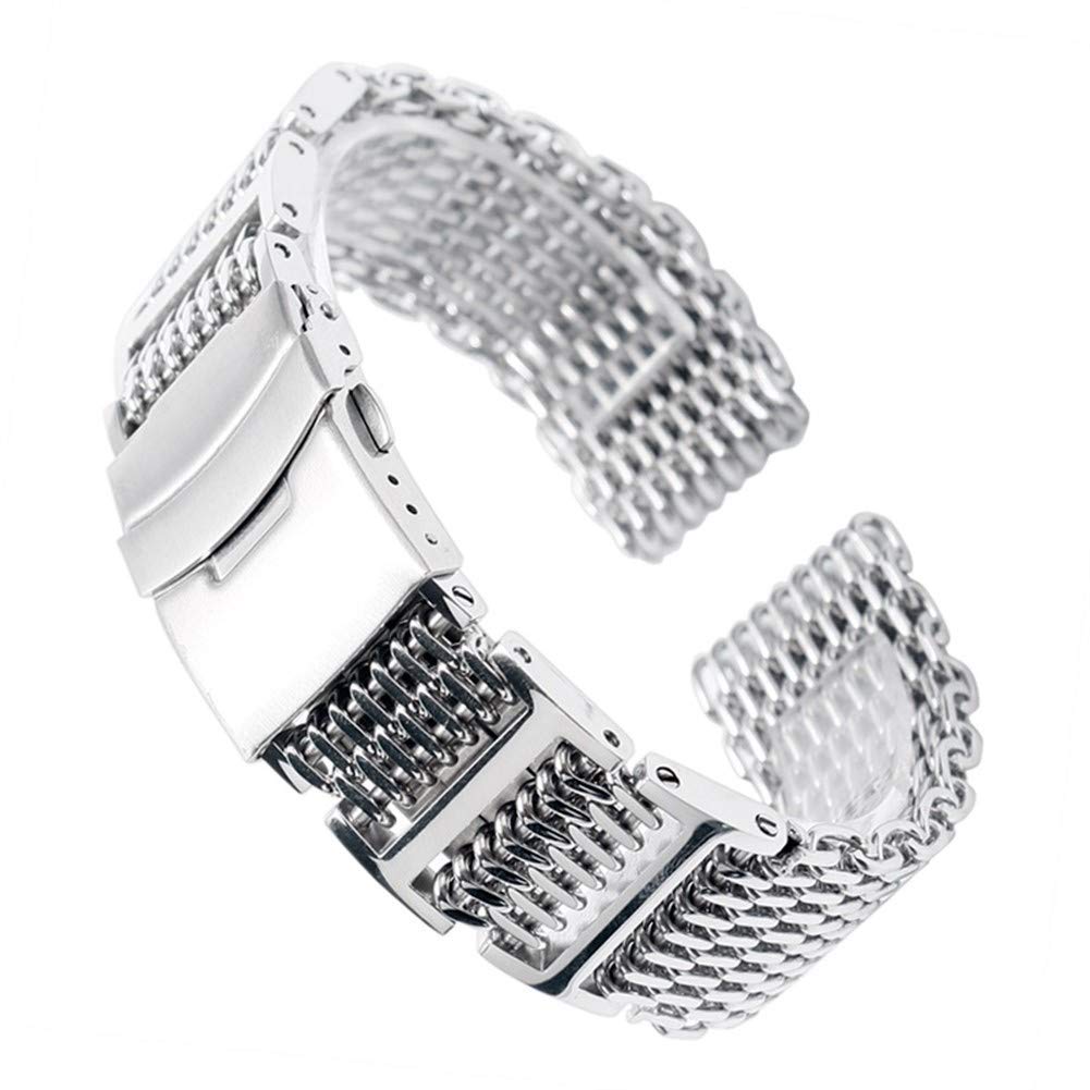 Cinturino per Orologio 20/22/24mm Maglia Argento Cinturino di Ricambio Cinturino in Acciaio Inossidabile da Uomo Chiusura Pieghevole con Cinturino di Sicurezza Cinturino per Orologio