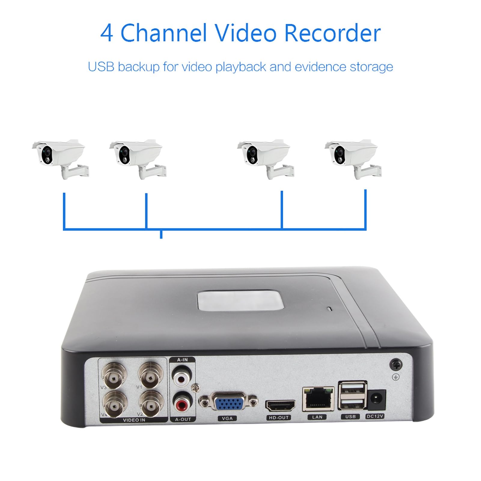 4 Canaux 4CH Security CCTV AHd CVI/TVI/DVr NVR Enregistreur Vidéo 5 en 1 Enregistreur Vidéo en Temps Réel 100-240V (Réglementation européenne 100-240V)