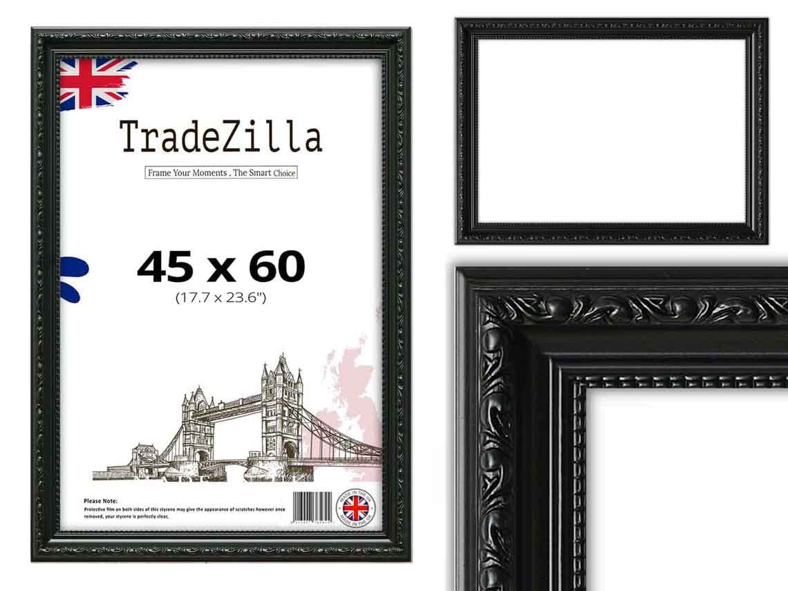 TradeZilla Antique Style Frame 45X60 CM Size - Ornate Shabby Chic Black Picture/Photo/Poster Vintage Frame with MDF Backing Board Perspex- For Gift Wall Gallery Home Décor -45X60 CM (17.7X23.6)