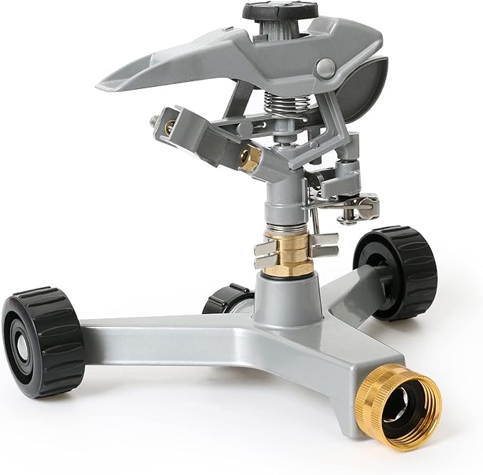 STYDDI Heavy Duty Metal Pulsating Lawn Sprinkler with Wheeled Base, All
