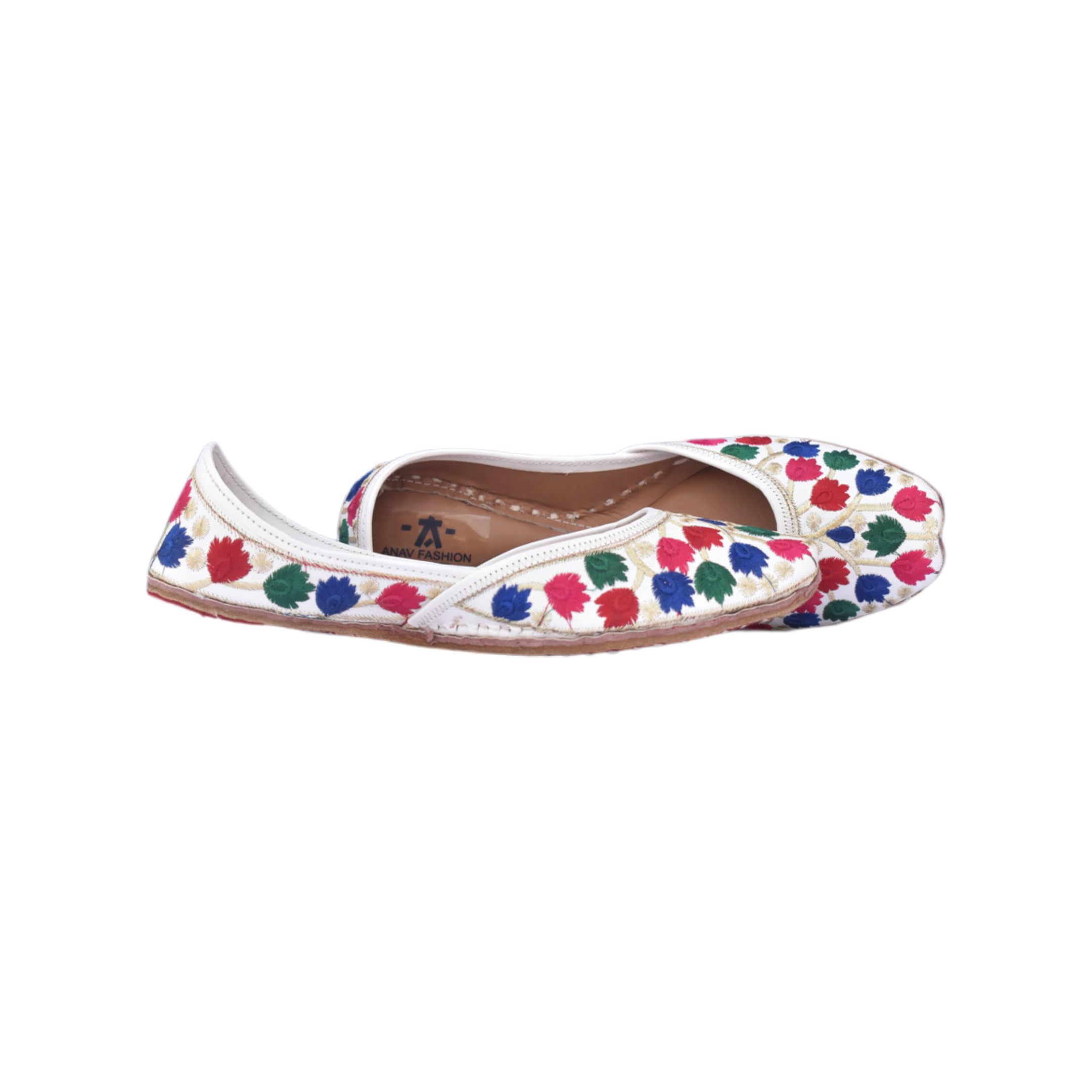 a'nav fashion Women Beautiful White Cushioned Punjabi Jutti Handcrafted with Love | Pure Leather Comfort Famous Leafy designed Unique Multicolor Moccasins | Ladies Mojaris (Available in UK Size- 3, 4, 5, 6, 7)-picture-46