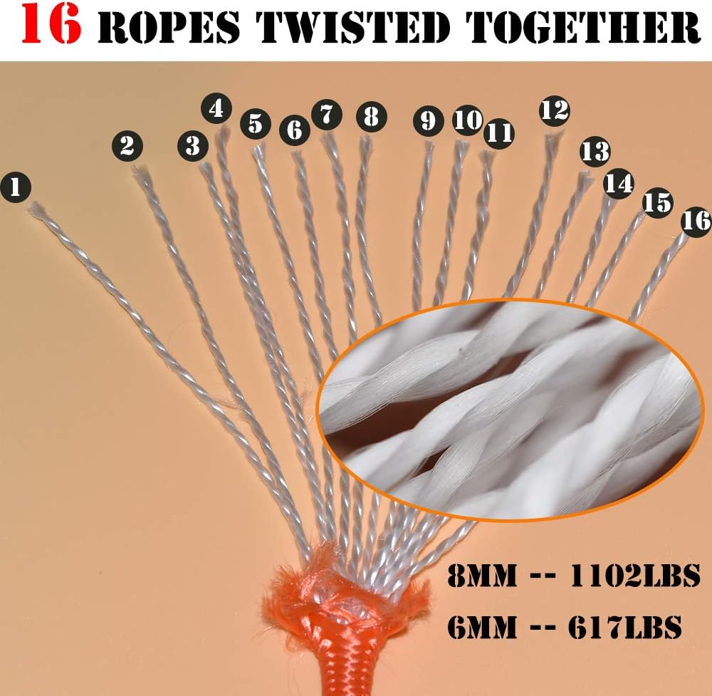 Magnet Fishing Rope with Hooks- All Purpose Nylon High Strength Cord Rope - 65 Feet - Diameter 6mm - Approximately 1/4"(6mm) Orange : Sports & Outdoors