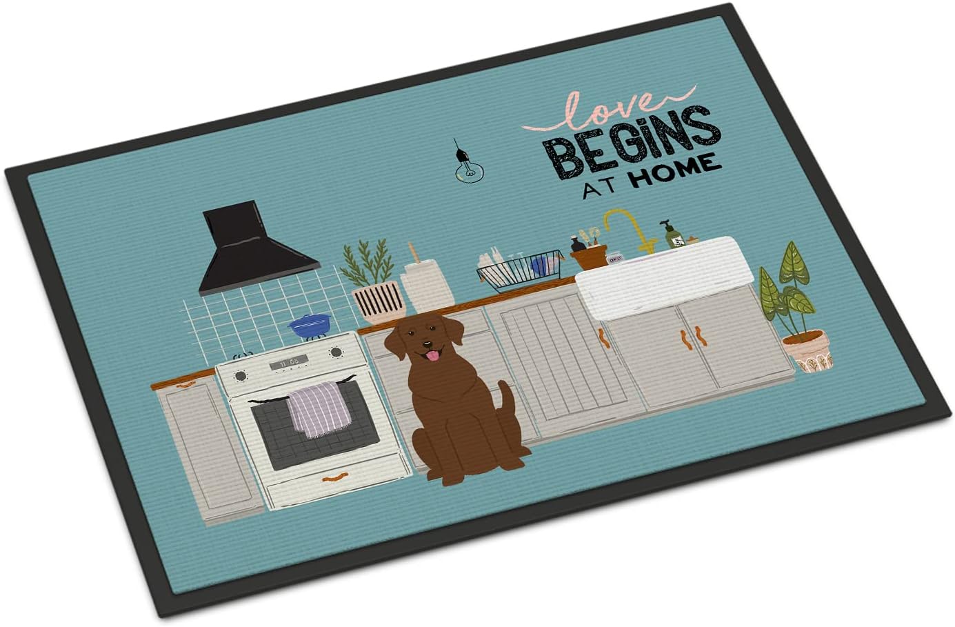 Caroline's Treasures CK7760MAT Chocolate Labrador Kitchen Scene Doormat 18x27 Front Door Mat Indoor Outdoor Rugs for Entryway, Non Slip Washable Low Pile, 18H X 27W