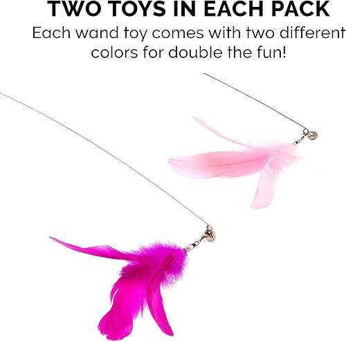 Miniatura 7 de Furhaven Juego de 2 varitas para gatos de interior, juego interactivo y ejercicio, varita de plumas de gatito mareado, rosa (rosa intensorosa