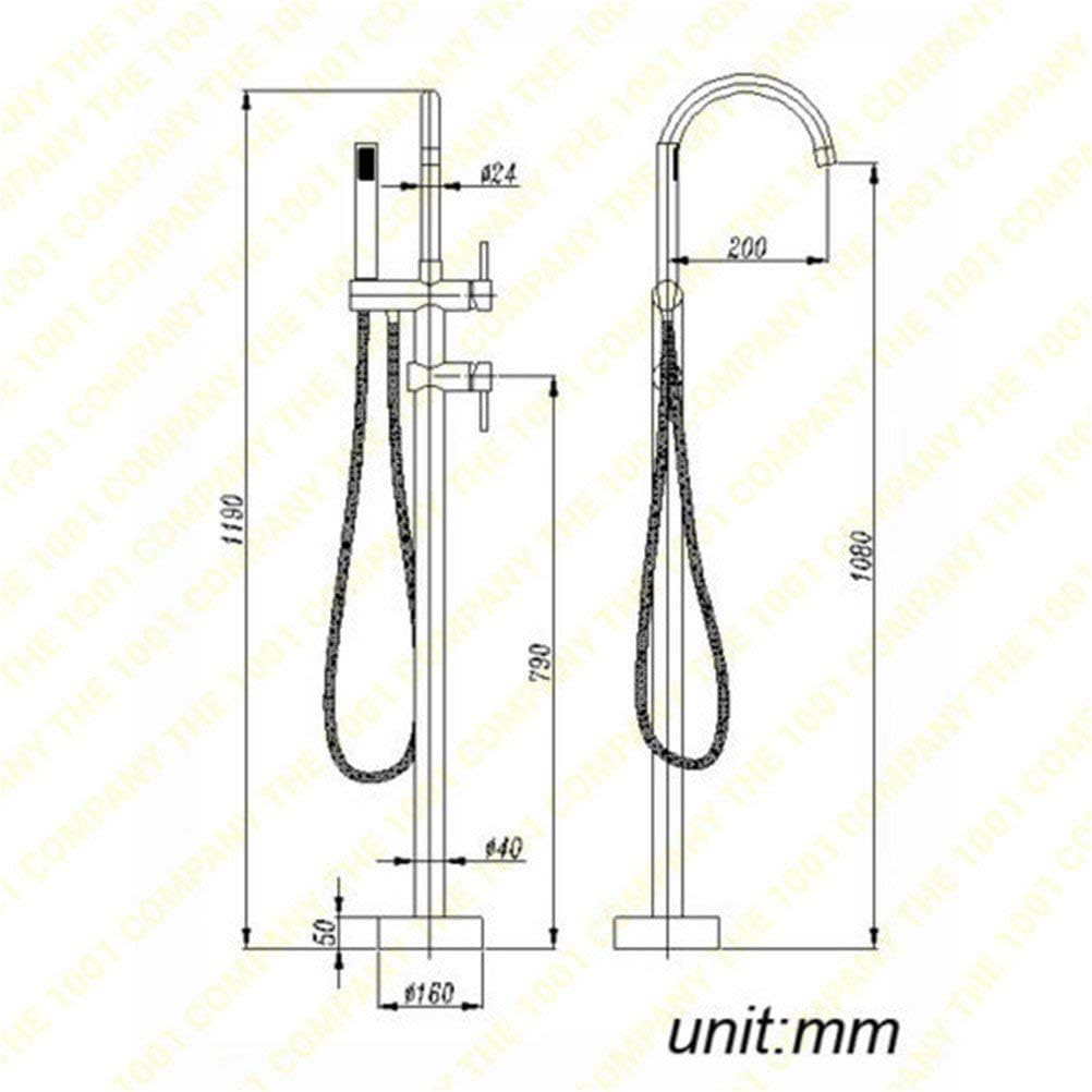 LUNEZY Bathtub Floor Mounted Standing Bathtub Faucet Rose Gold Round Spout Bath Mixer Tap Floor Mounted Bathtub Filler Shower Tub Faucet Set, Rose Gold