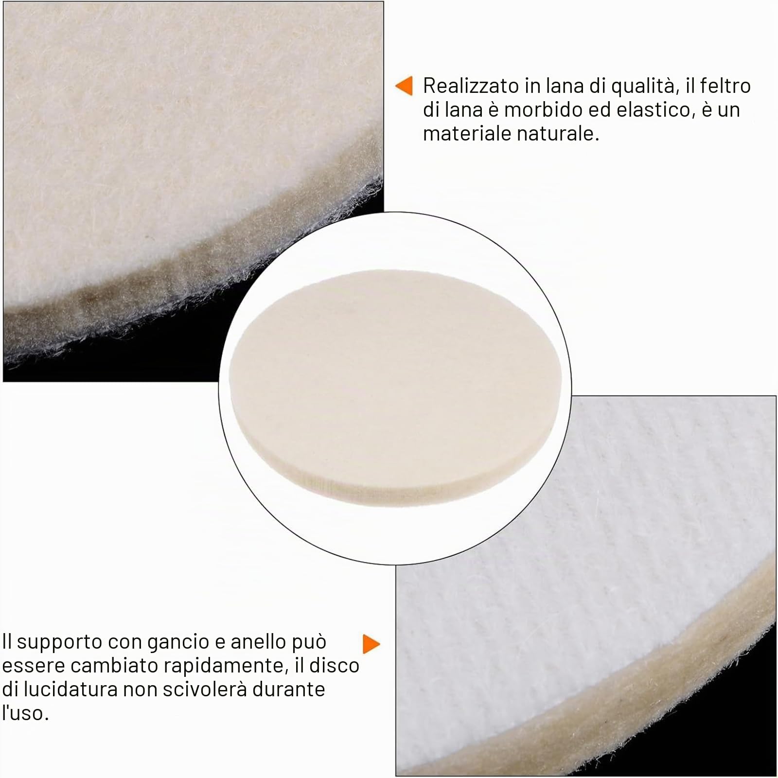 4 Pezzi Dischi Lucidatura Lana 100mm * 9mm Feltro Lucidatrici Disco con Platorello, Adattatore M14 per lucidare vetro, plastica, metallo, marmo, Mobili, Automobili