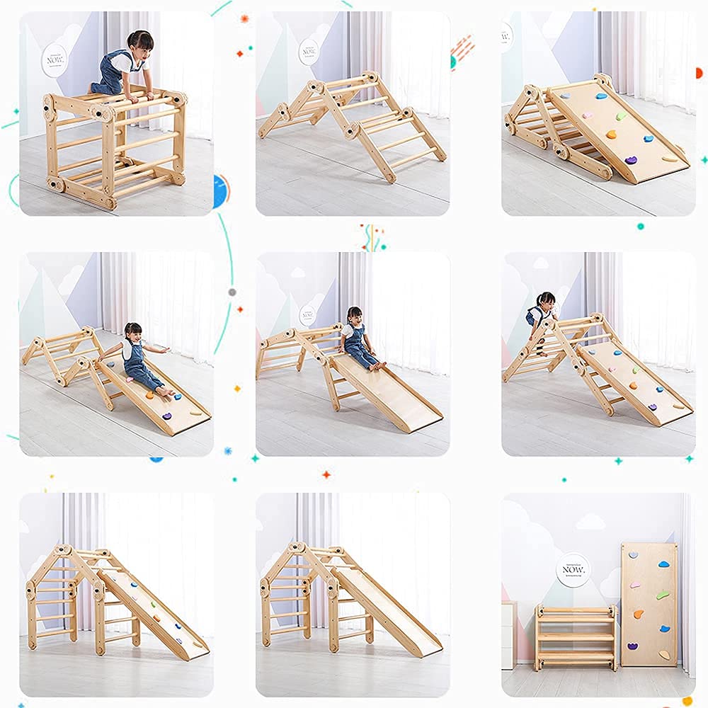 Dripex Pikler Triangle Climber with Ramp, 8 in 1 Foldable Wooden