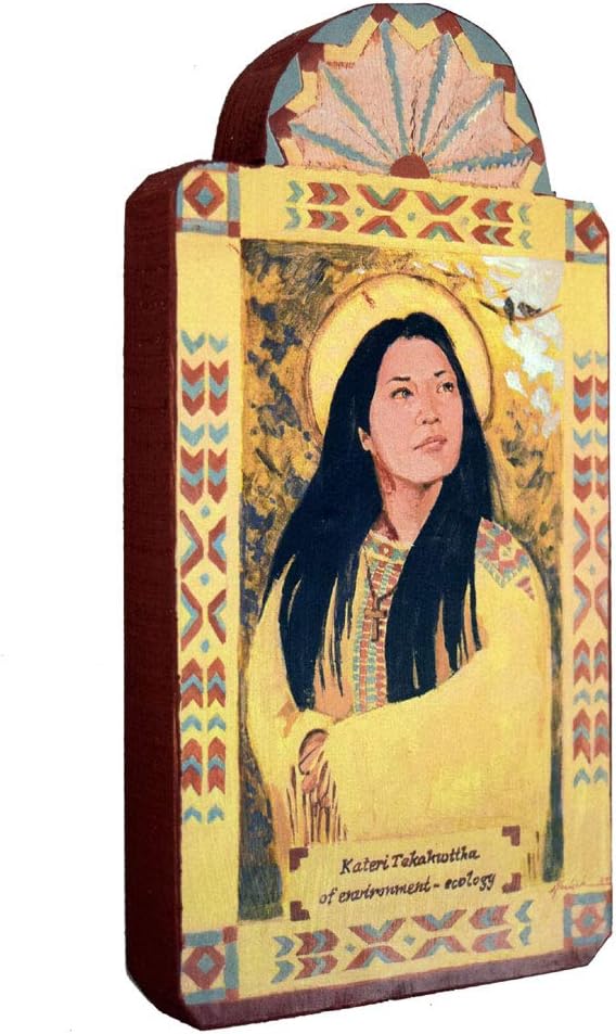 Modern Artisans Saint Kateri Tekakwitha Patron Saint of Ecology and Environment Handmade Retablo Plaque, 3.3 x 6.5 Inches