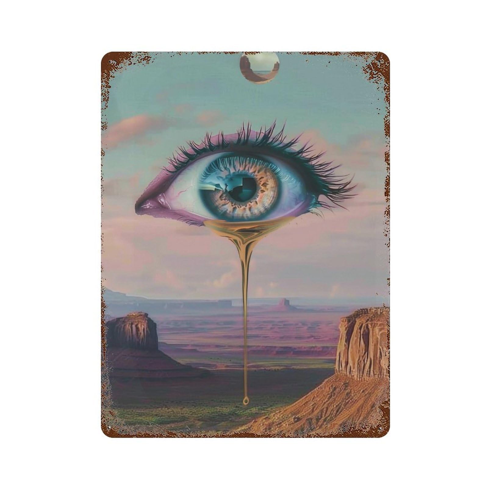 YHGERTKU Dali's Surrealism Tear Over Canyon 02 Wall Art Retro Iron Vintage Metal Tin Sign Poster Modern Decor for Living Rooms Gift 40x30cm