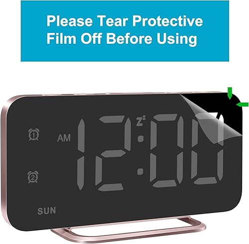 Miniatura 9 de Reloj de alarma LED digital delgado, superficie de espejo para maquillaje, con atenuación, pantalla grande, configuración fácil, puertos USB,