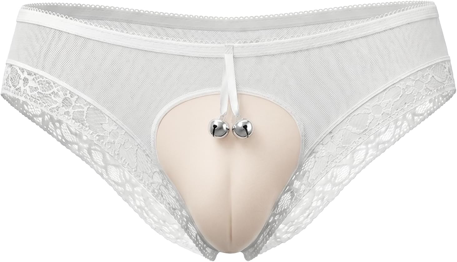Floral Lace Briefs for Mens Sheer Mesh Low Rise Underwear with Bell Pendant & Shaping Support for Femboy