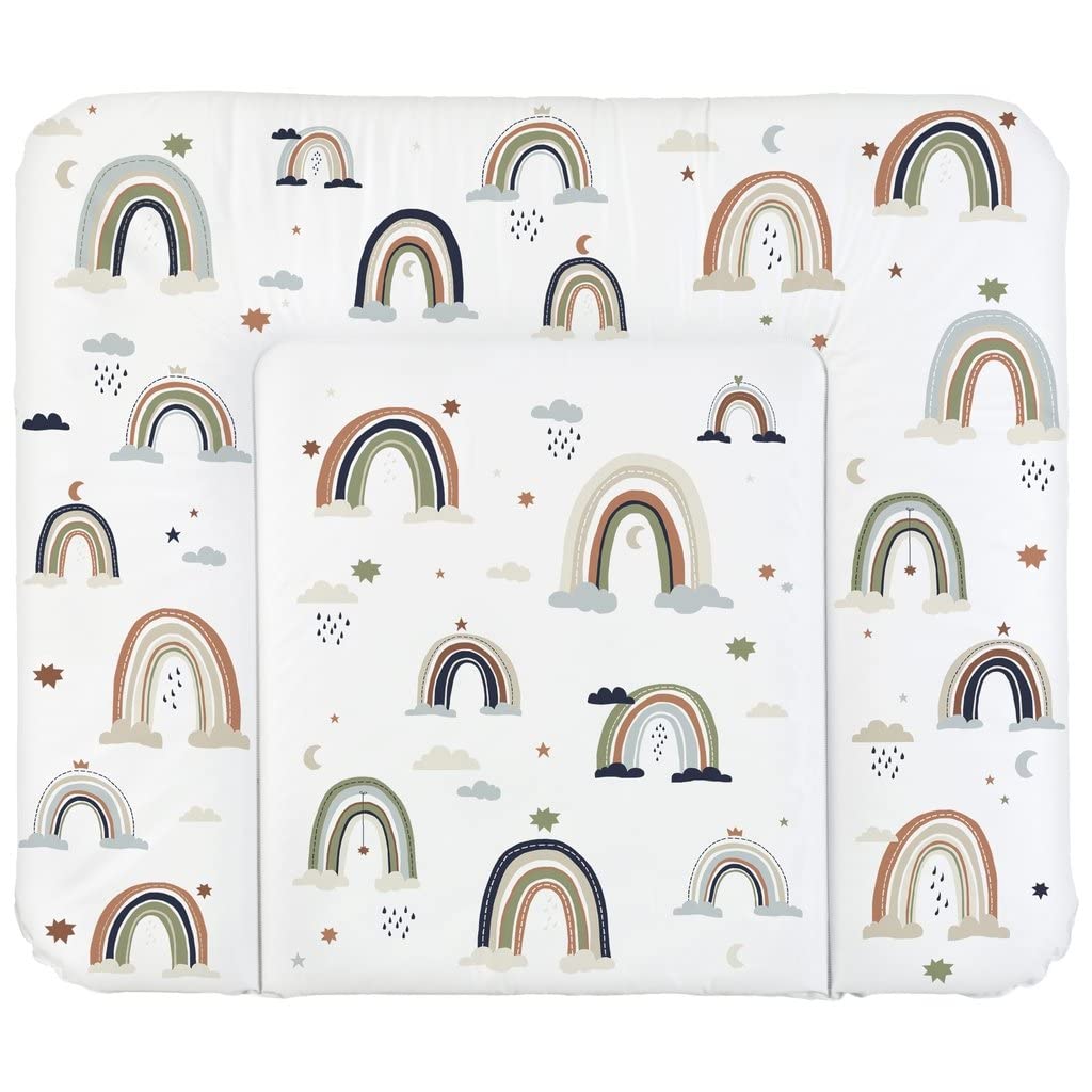 Rotho Babydesign Wickelauflage Breit (85 x 72 cm) - wickelauflage - wickeltischauflage - abwaschbar - wickelmatte - wasserdicht - Motiv Boho Rainbow