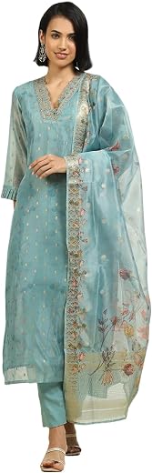 BIBA Women Silk Blend Bandhej Crinkled Unstitched Suit Set