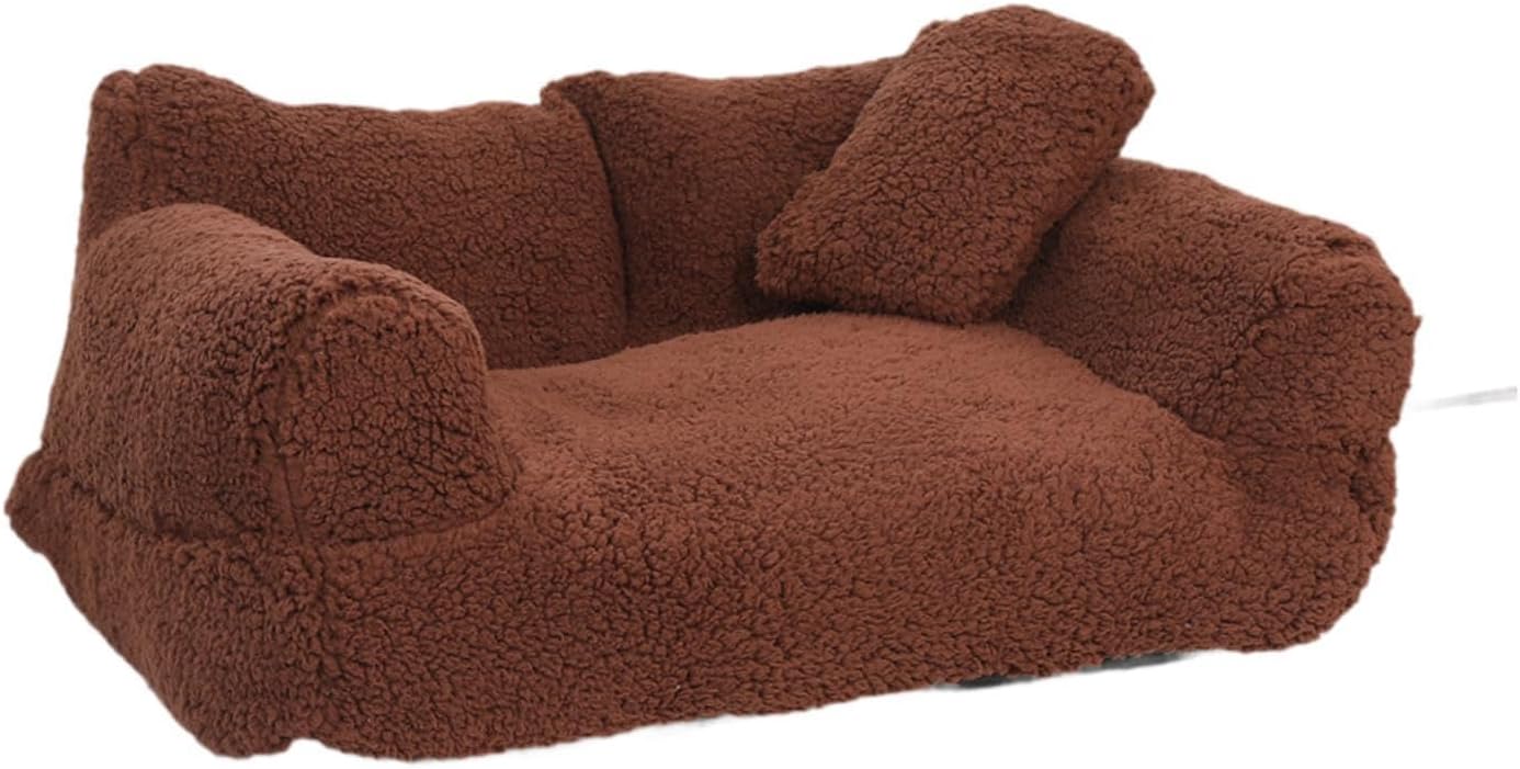 Pet Couch Bed Cat Sofa Soft Anti Slip Bottom Removable Washable Cover Cat Beds for Indoor Cats Plush for Small Dogs Kitty, Brown M