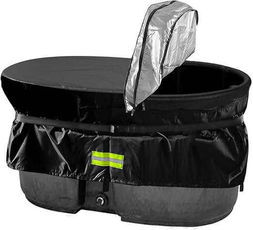 Rubermaid 100 Gallon Waterproof Stock Tank Cover with Zipper, Rectangular Cold Plunge Oval Ice Bath Tub Horse Livestock Water Trough Insulated Cover for Outdoor Polar Protector 100 Gal Hot Tub
