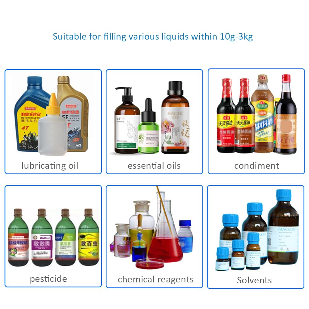 Máquina De Llenado De Líquidos 10G-3Kg Máquina De Llenado De Botellas 4.2L/ Min Control Digital para Jugo, Aceite Esencial, Esmalte De Uñas