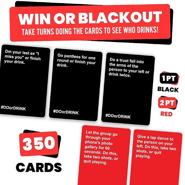 Do or Drink Drinking Card Games for Adults - Fun Adult Games for Game Night & Parties - 21st Birthday Gift & Bachelorette Party Games with 350 Cards & 175 Challenges that Will Get You Drinking by Do or Drink - Image 3