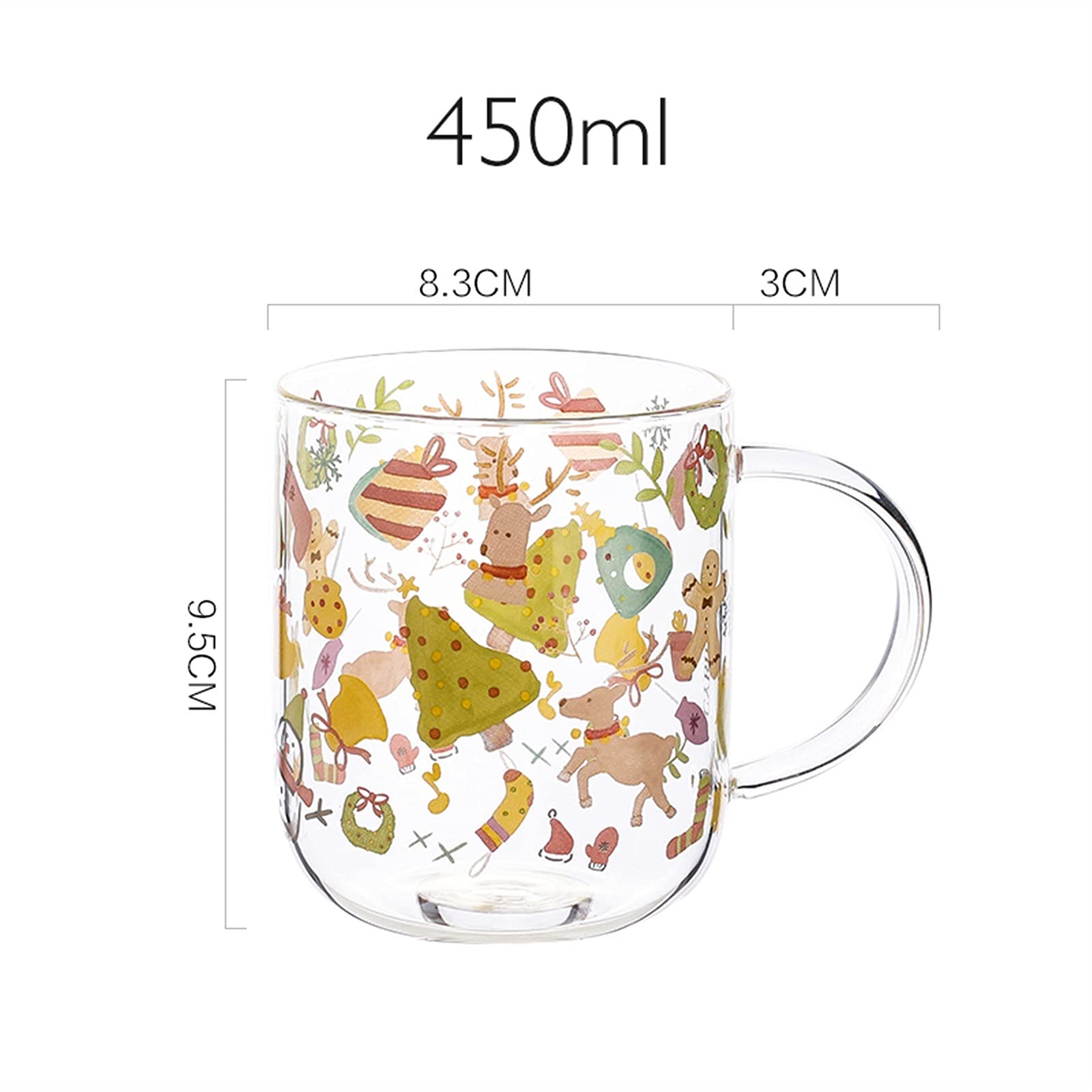 Kubek do kawy 450 ml kreatywny świąteczny kubek szklany z uchwytem śniadanie mleko kubek do kawy dom sok kubek do herbaty prezent świąteczny do kawy, herbaty, soku, kakao