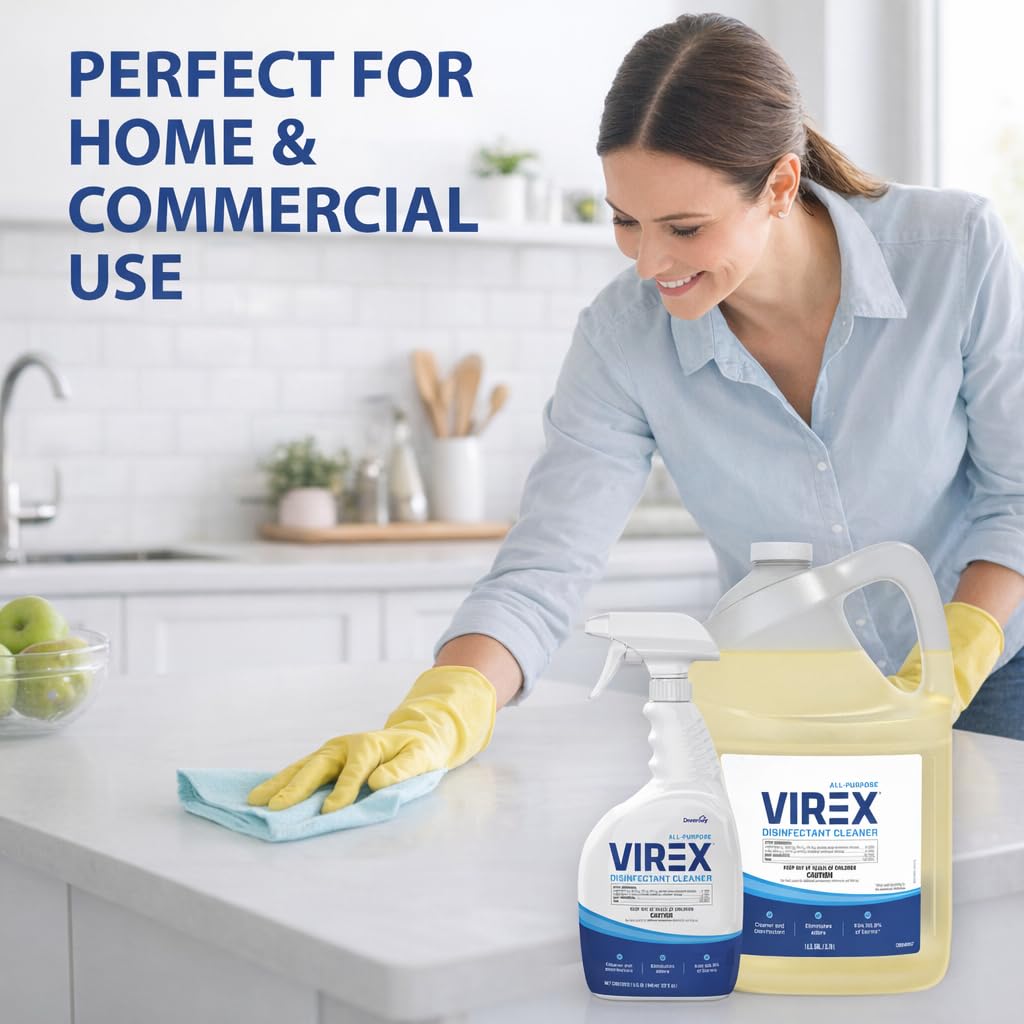 VIREX Diversey CBD540557 All Purpose Disinfectant Cleaner, For Home & Commercial Use, Kills 99.9% of Germs, Multi-Surface, Lemon Scent, 1 Gallon